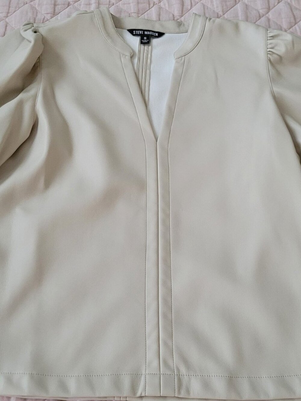 Steve Madden size small faux-leather cream short-sleeve top